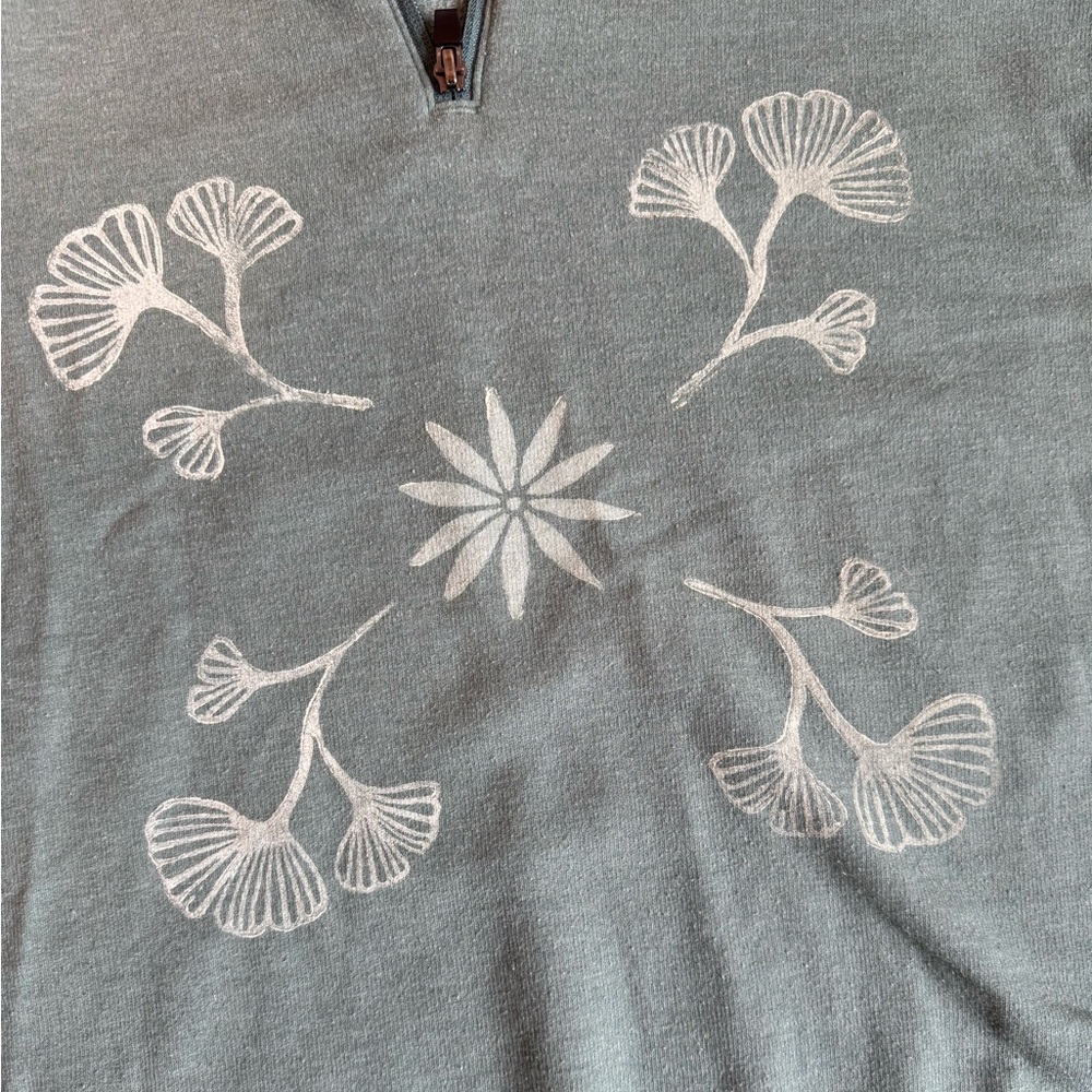 Eddie Bauer Light Teal Floral Gingko Leaf Printed Half-Zip Pullover Sweatshirt - Picture 3 of 9